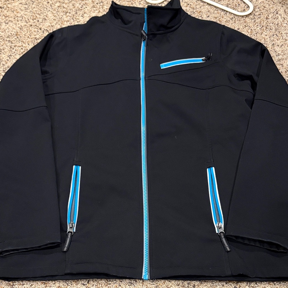 Lands' End Men's Black Performance Jacket with Blue Zippers